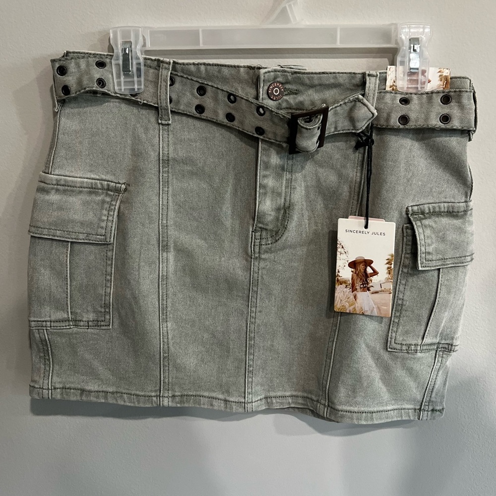 Sincerely Jules Gray Utility Cargo Mini Skirt Belted Size 9/28 NWT